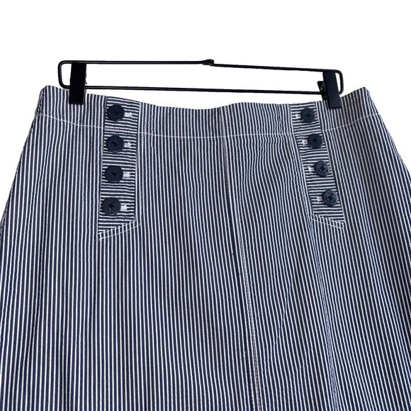 Talbots Women’s Size 10 Striped Nautical Skirt White Navy Blue Seersucker - Picture 2 of 8